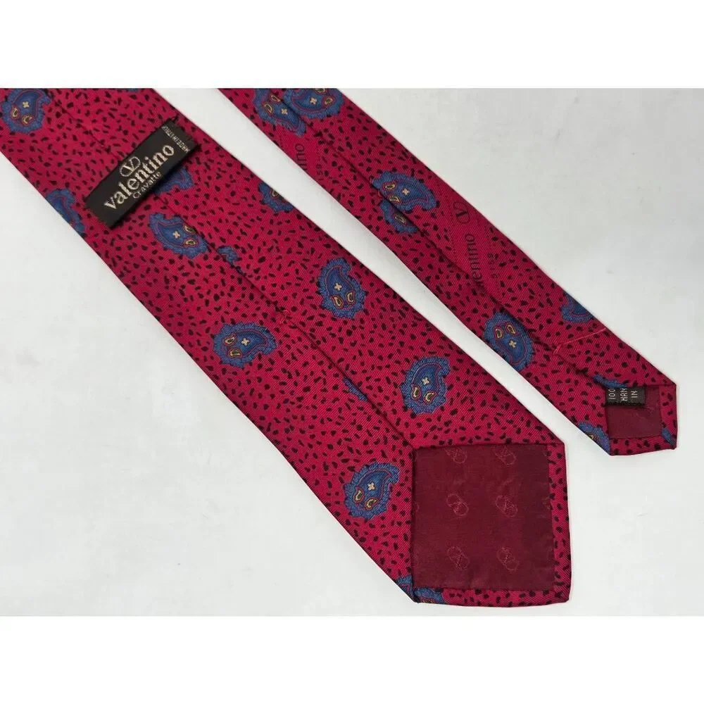 VALENTINO CRAVATTE ITALY SILK TIE RED ANIMAL PRINT PAISLEY 3